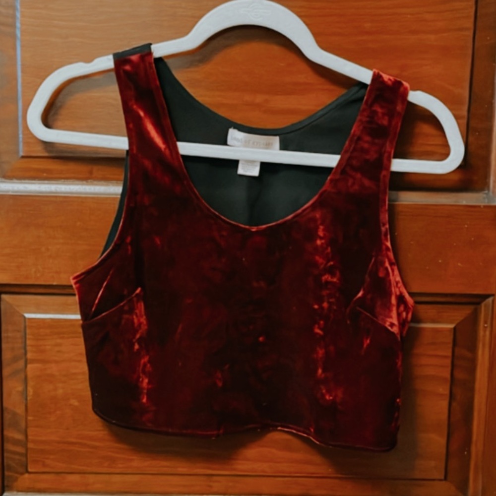 Burgundy wine-colored 90s grunge crushed velvet crop top